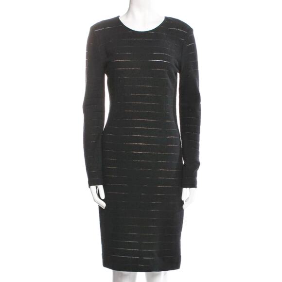 L’Agence Black Shadow Stripe Wool Knit Long Sleeve Sheath Dress 6 - Picture 3 of 7